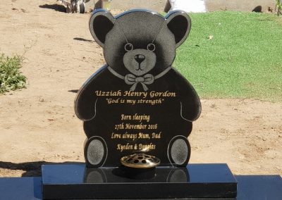 Small Size Black Headstone with Bear Engraving